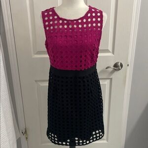 Dex Black/Fuchsia Textured Eyelet Lace Lined Sleeveless Mini Dress Sz M